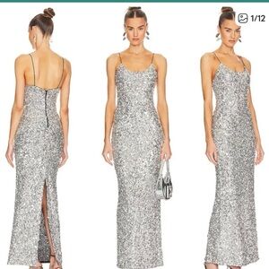 Alice + Olivia Silver Sequin Maxi Slip Dress